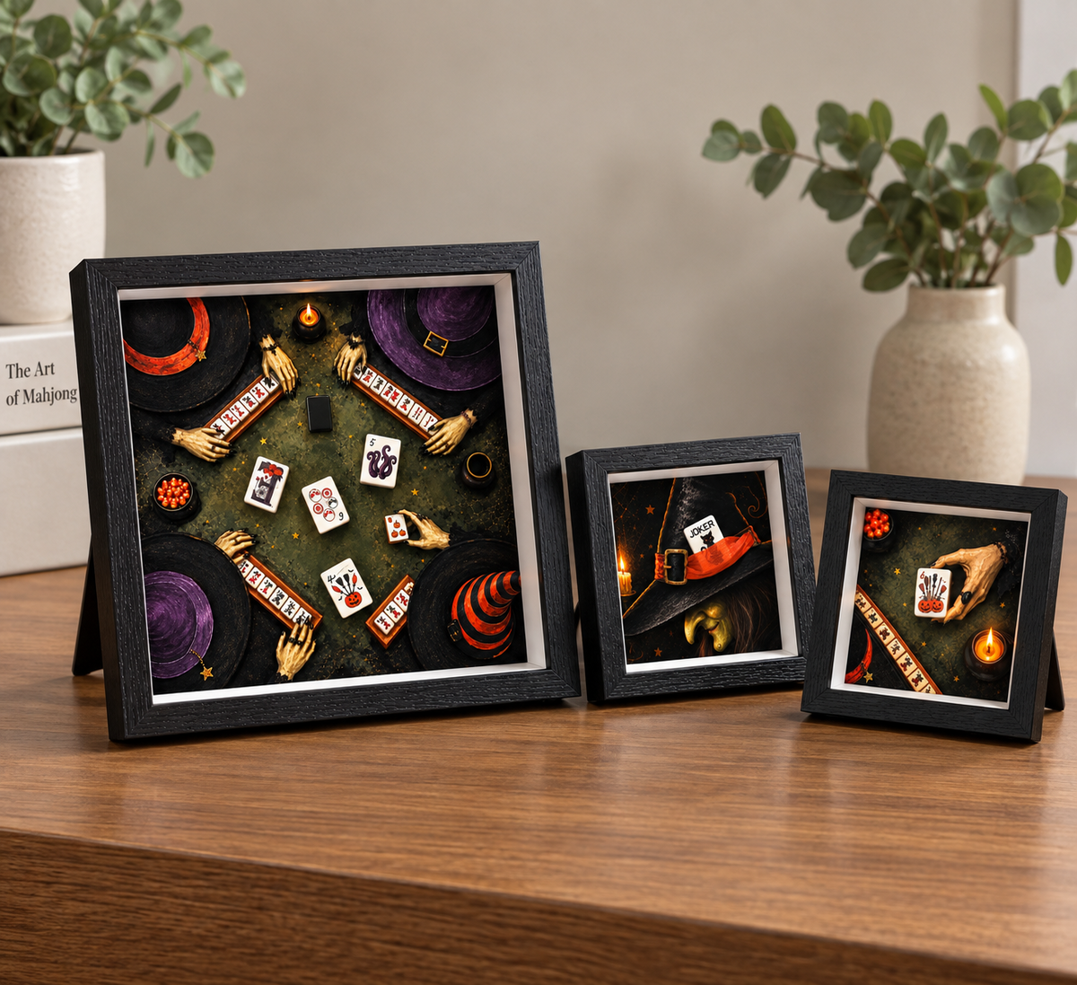 Mahjong Halloween Art Collection (3 framed pieces)