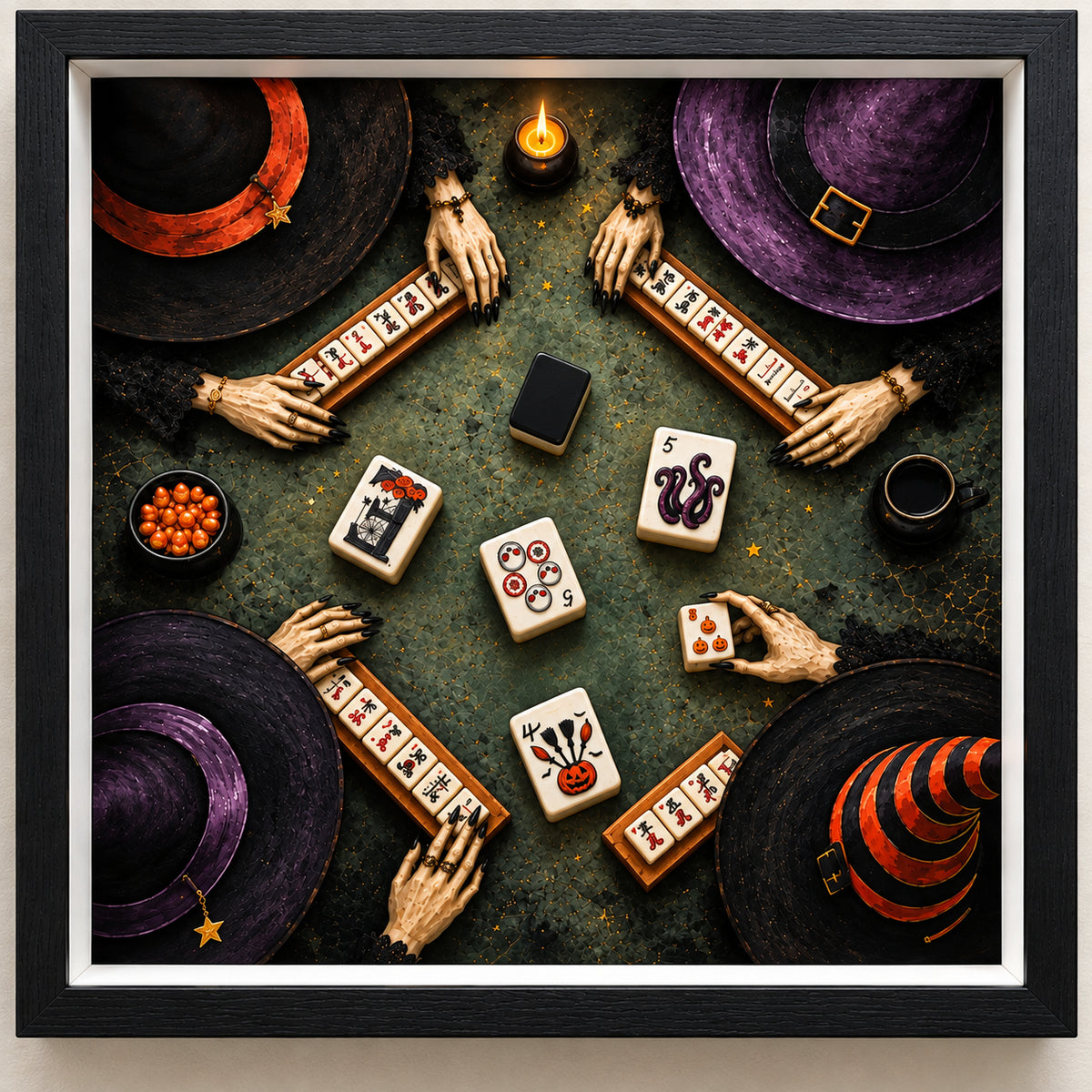Mahjong Halloween Art Collection (3 framed pieces)